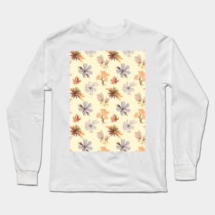 Orange Floral Pattern Long Sleeve T-Shirt